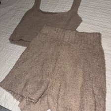 SKIMS Cozy Knit Tank and Short Set Dusk Brown Boucle Lounge Set SM picture