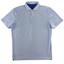 Johnnie-O Performance Golf Polo Shirt Mens Large Blue White Striped picture