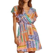 NWT Savanna Jane Patchwork Flutter Sleeve Surplice Mini Dress Plus Size 1X Multi picture