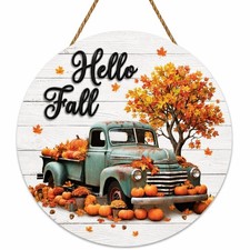 Fall Decor Door Sign Wooden Truck Wreath for Front Farmhouse White picture