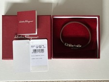 Vintage Salvatore Ferragamo Gancini Accent brown Leather Bracelet with Box NEW picture