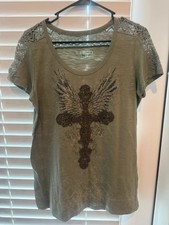 Maurices Olive Green Embellished Cross Top Size XL picture