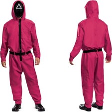 Official Disguise Adult Squid Game Guard Costume Jumpsuit and Triangle Mask picture