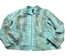 Dialogue Womens Faux Leather Jacket Sz L Snakeskin Zip Pockets Long Sleeve NWT picture