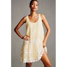 Maeve Anthropologie Yellow Floral Embroidered Polka Dot Tie Back Mini Dress M picture