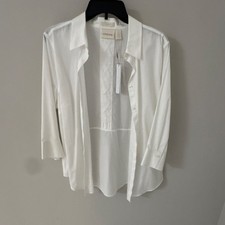 Chico’s White Solid Non-Iron Cotton Woven Collared Button-Up 3/4 Sleeve 2 picture
