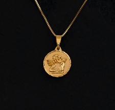 Angel Medallion Gold Filled Coin Circle Pendant Necklace Cherub Jewelry Modern  picture