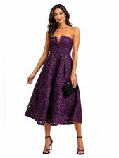 Lulus Ryla Purple Sequin Lace Strapless Sweetheart Midi Dress Size Large NWT picture