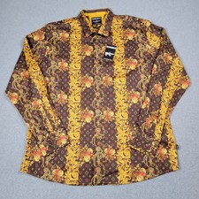 Barbara Shirt Men XL Brown Gold L/S Designer Baroque Geometric Floral Rose New picture