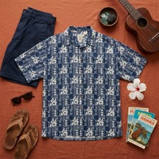 Roundtree & Yorke Men's XL Hawaiian Shirt Blue Floral Rayon Short Sleeve picture