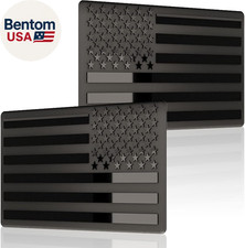 Embossed 3D Metal All Black American Flag Emblem Decal Stickers (1 Pair), Matte picture