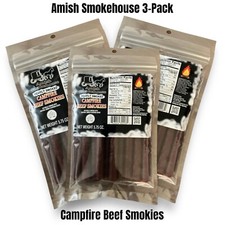 Amish Smokehouse Campfire Beef Sticks (3) 5.75oz Bagged Resealable Smokies, picture
