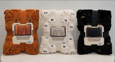 Costco Halloween Ghost Cat Pumpkin Faux Fur Throw NWT Same Day Ship Viral 3 Pc picture