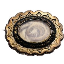 Antique Gold Filled Victorian Mourning Brooch Blonde Hair Memento Mori Oval picture