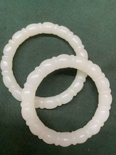 2Pcs Rare Chinese White Jade Hand Carved Bamboo Joint Bangle Bracelets  picture