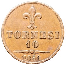 Italian States Kingdom of two Scillies  10 Tornesi 1859  Francesco II KM# 378 picture