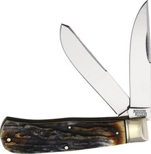 Rough Ryder Jumbo Trapper Cinnamon Stag Folding Carbon Steel Knife 2431 picture