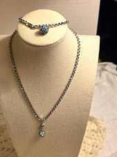 WEISS Signed Vintage Ice Blue Rhinestone Necklace & Bracelet Set Silver Tone picture