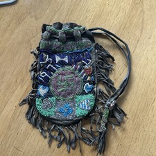 Antique Native American Indian Menominee Tribe Beaded Drawstring Pouch Bag picture