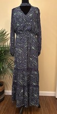 Women's Bell Sky Feminine Elegant A-Line Blue Floral Polyester Dress Size Medium picture