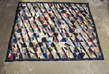 Vintage Handmade Crazy Quilt Silk Satin Patchwork Multicolor Approx. 63” x 60” picture