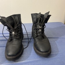 AllSaints Men’s Black Leather Lace Up Side Zip Combat Boots EU 44 US 11 picture