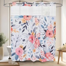 No Hook Floral Shower Curtains with Washable Snap-In Liner 71Wx74L