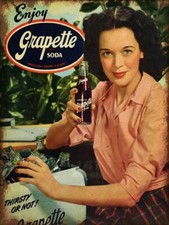 ENJOY GRAPETTE SODA GIRL BY COOLER HEAVY DUTY USA MADE METAL ADVERTISING SIGN picture