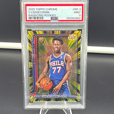 Topps VJ Edgecombe Philadelphia 76ers 2025 Chrome Radiating Rookies PSA 9 picture