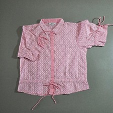 REUT Pink White Eyelet Embroidered Puff Sleeve Button Front Shirt XL picture