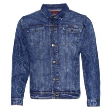 Mens Denim Jean Jacket Faded Premium Cotton Button Up Slim Fit  Red Label picture