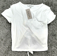 Gaze Womens Lace-Up Back Top Sz S White Short Sleeves Round Neck NWT picture