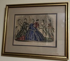 Original 1867 Godey’s Lady’s Book Hand-Colored Fashion Plate - February Framed picture