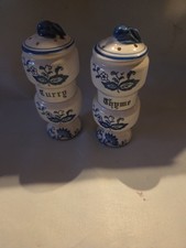 1950's Watkins Blue Onion Spicer Shaker Jars Curry And Thyme Japan picture