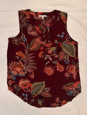 Maurices Women's Small Floral Burgundy Sleeveless Blouse Summer Spring NWOT picture