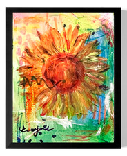 Guajardo Art Original 14x11 Expressionist Neon Sunflower Canvas Home Decor picture