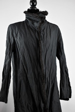 Haat Heart Issey Miyake Est. M/L Dark Gray Crinkled Coat High Collar Trim Pocket picture