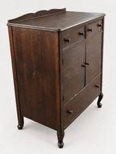 Vintage Wood Chest of Drawers Cabinet Scalloped Back Turned Legs Storage picture