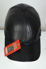 New 100% Genuine Real Lambskin Black Leather Baseball Cap Hat Sports Visor NWT picture