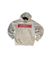Used MOSCHINO x H&M Gray Logo Print Hooded Sweatshirt Hoodie - M  Unisex picture