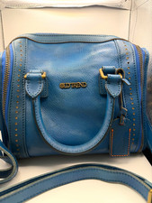 Old Trend Women’s Blue Striped Satchel Top Handle Zip Gold Detachable Strap picture