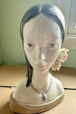 Lladro 4668 La Maja Head Bust Porcelain Figurine Brunette Lady w/Rose 12.5