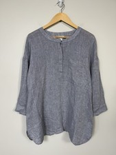 J Jill Top Womens Linen Top Blue 3/4 Long Sleeve Tunic Blouse Beach Chambray L picture