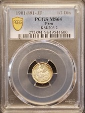 1901/891 JF Peru Half Dinero 1/2 Din Silver KM-206.2 PCGS MS64 4600 picture