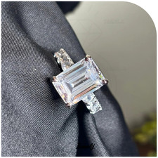 3.20Ct Emerald Cut VVS1 Moissanite Engagement Wedding Ring 14k White Gold Plated picture