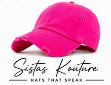 Sistas Kouture Pink Distressed Cotton Twill Women’s Baseball Cap One Size picture