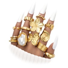 FAXHION Gold Rings for Women Non Tarnish Statement Flower Adjustable, GOLD picture