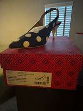 Tory Burch Navy/Ivory Polka Dot Slingback Pointed Toe Heel US 11 picture