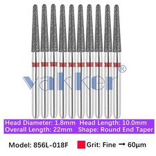 10pc Dental 856L-018F Fine Grit FG Diamond Burs Friction Grip Round Shape picture