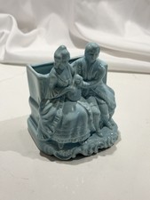 Vintage Cameron Clay Aqua Blue Courting Couple Planter W Heart K USA Pottery picture
